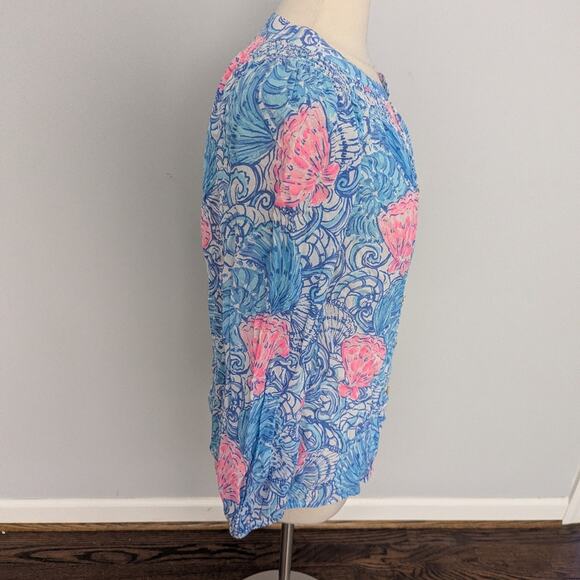 Women's Lilly Pulitzer Medium Elsa Blue Pink Seashells Blue Haven Raising Shell - Picture 5 of 7